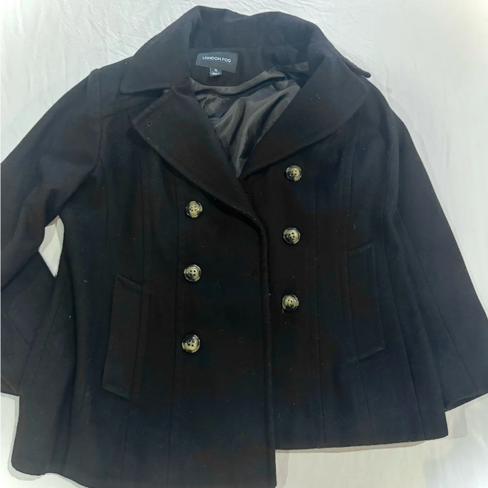 London Fog XL Black‎ Peacoat Wool Blend Double Breasted Coat